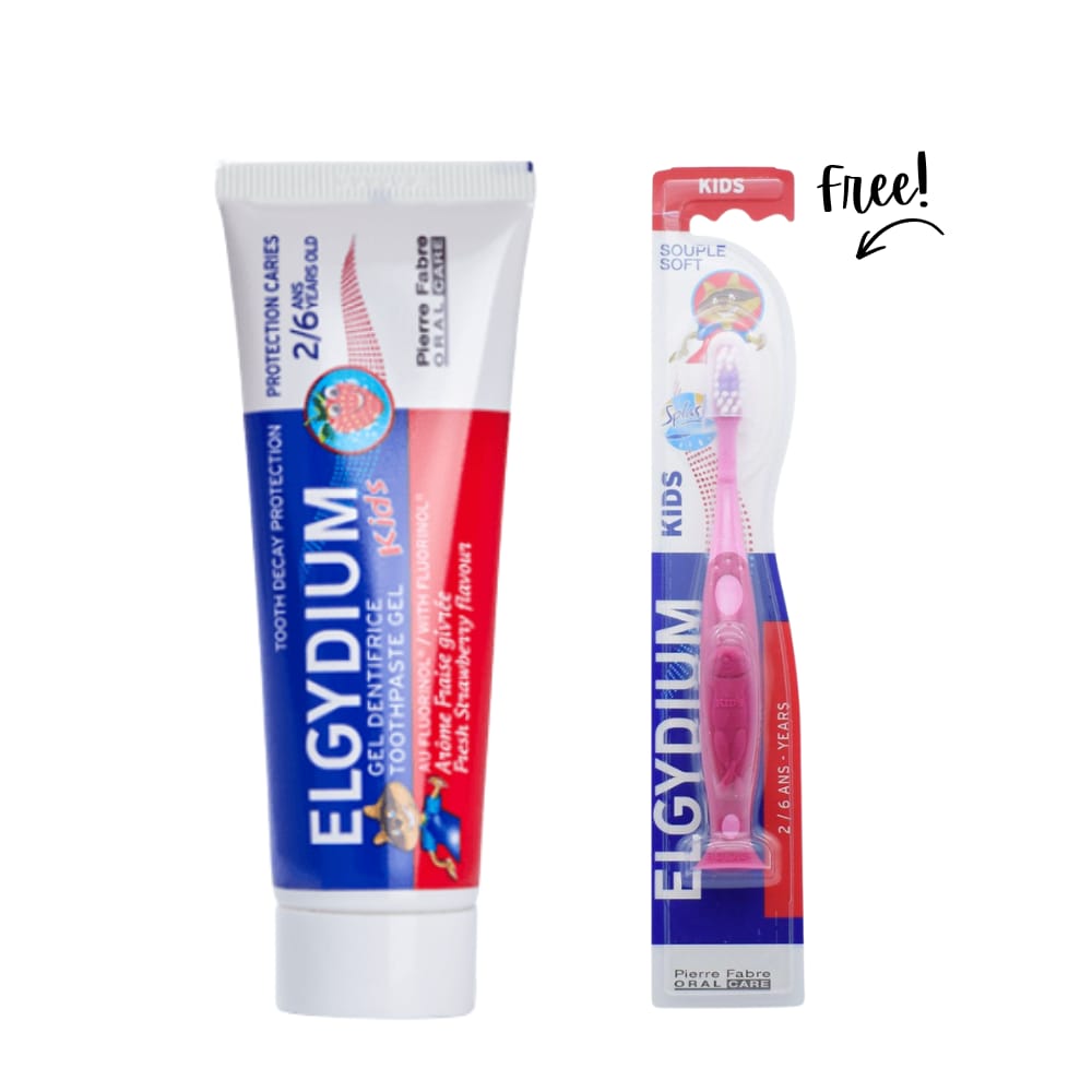 Buy One Elgydium Toothpaste Gel Kids Strawberry 50Ml Get One toothbrush For Free